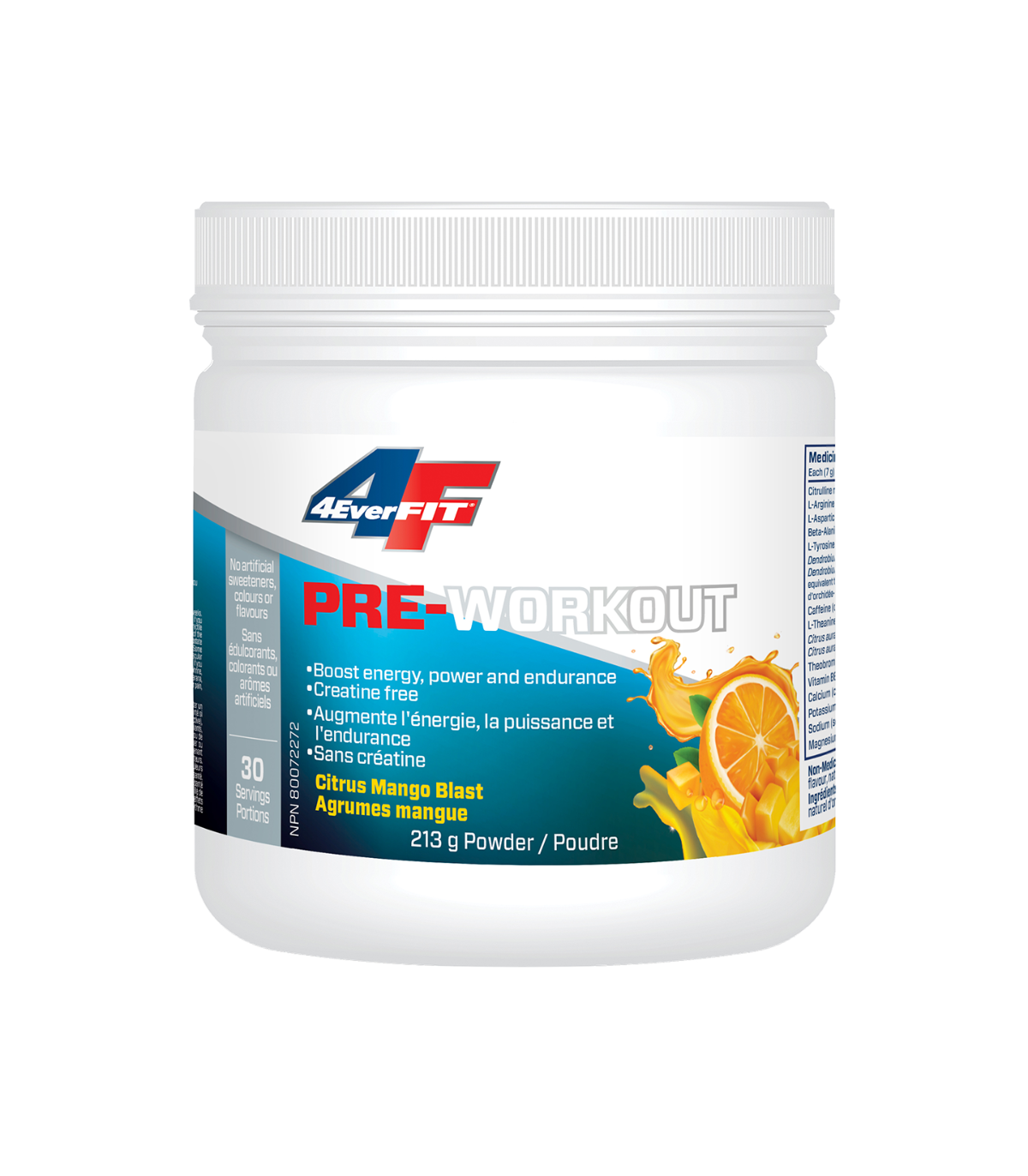 Prairie Naturals 4EverFit Pre-Workout - All Natural, Creatine Free - Citrus Mango Blast 213 g | Unbeatable Prices, Daily Deals |
