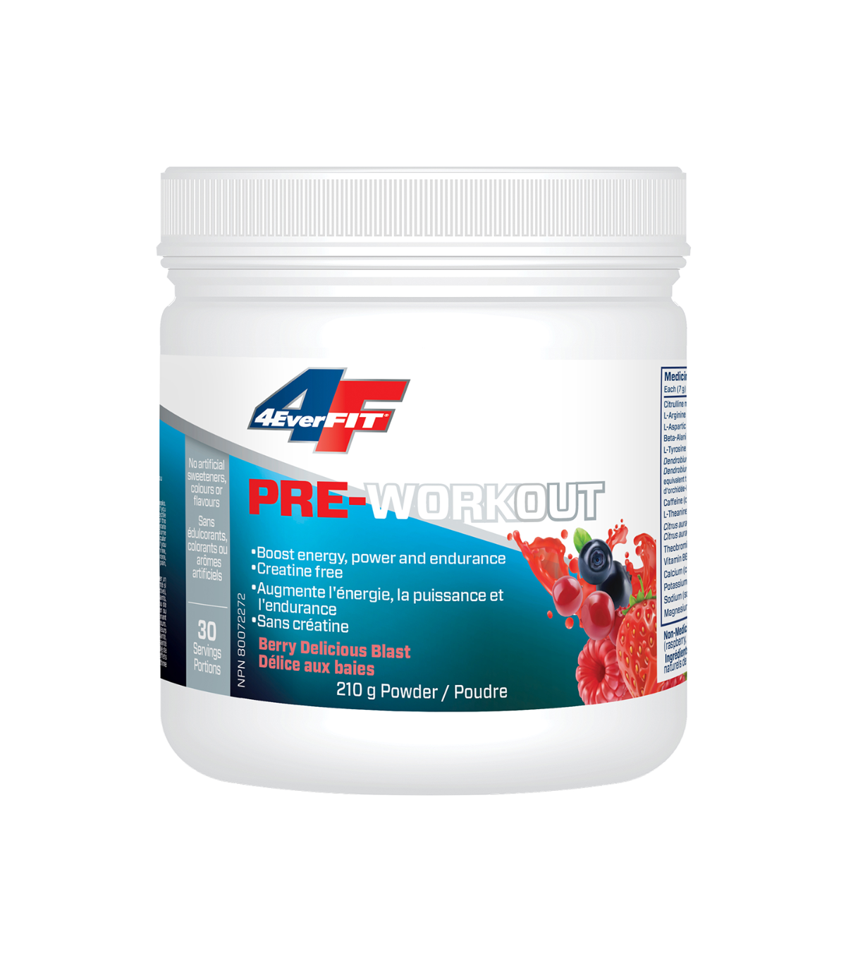 4EverFit Pre-Workout - All Natural, Creatine Free - Berry Delicious Blast 210 g