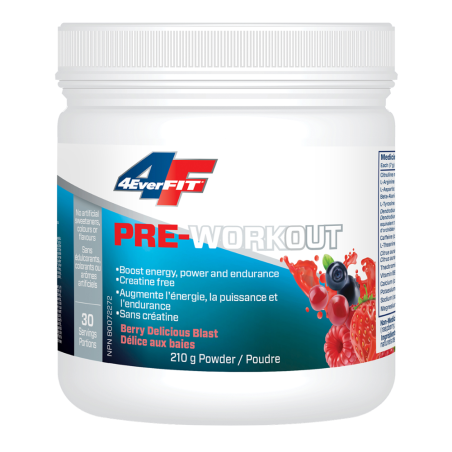 4EverFit Pre-Workout - All Natural, Creatine Free - Berry Delicious Blast 210 g