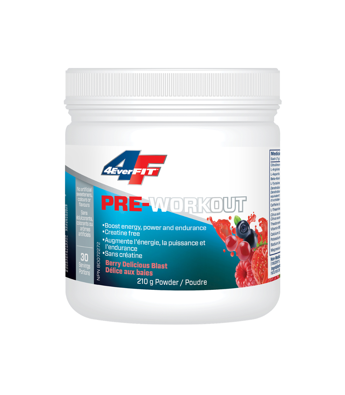 4EverFit Pre-Workout - All Natural, Creatine Free - Berry Delicious Blast 210 g