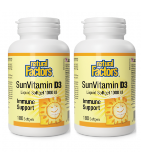 Natural Factors [2 FOR DEAL] SunVitamin D3 Softgels 1000 IU 180 Softgels | Unbeatable Prices, Daily Deals | VITASHOP