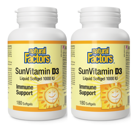 Natural Factors [2 FOR DEAL] SunVitamin D3 Softgels 1000 IU 180 Softgels | 매일 업데이트되는 특가 상품 | VITASHOP