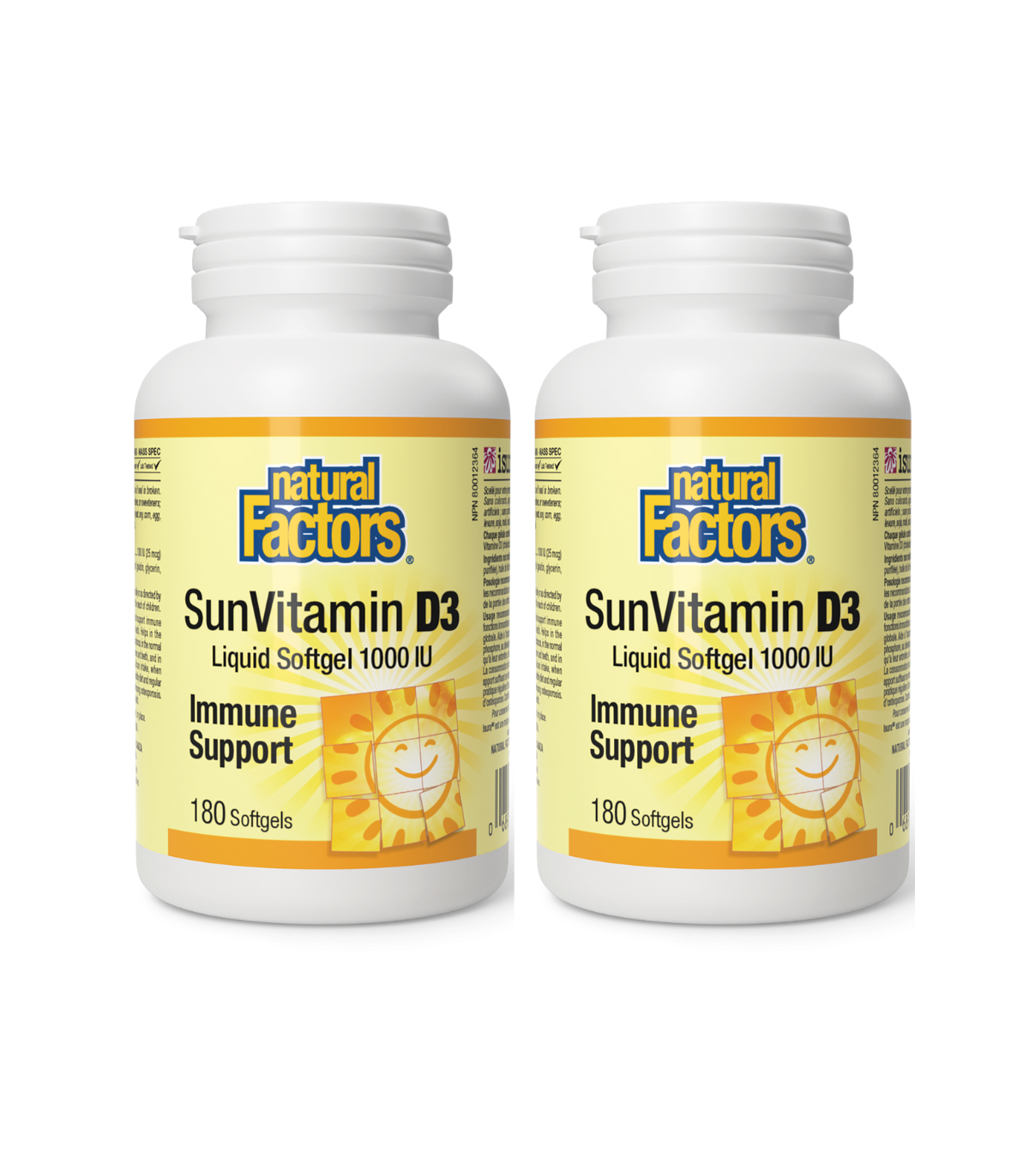 Natural Factors [2 FOR DEAL] SunVitamin D3 Softgels 1000 IU 180 Softgels | 매일 업데이트되는 특가 상품 | VITASHOP