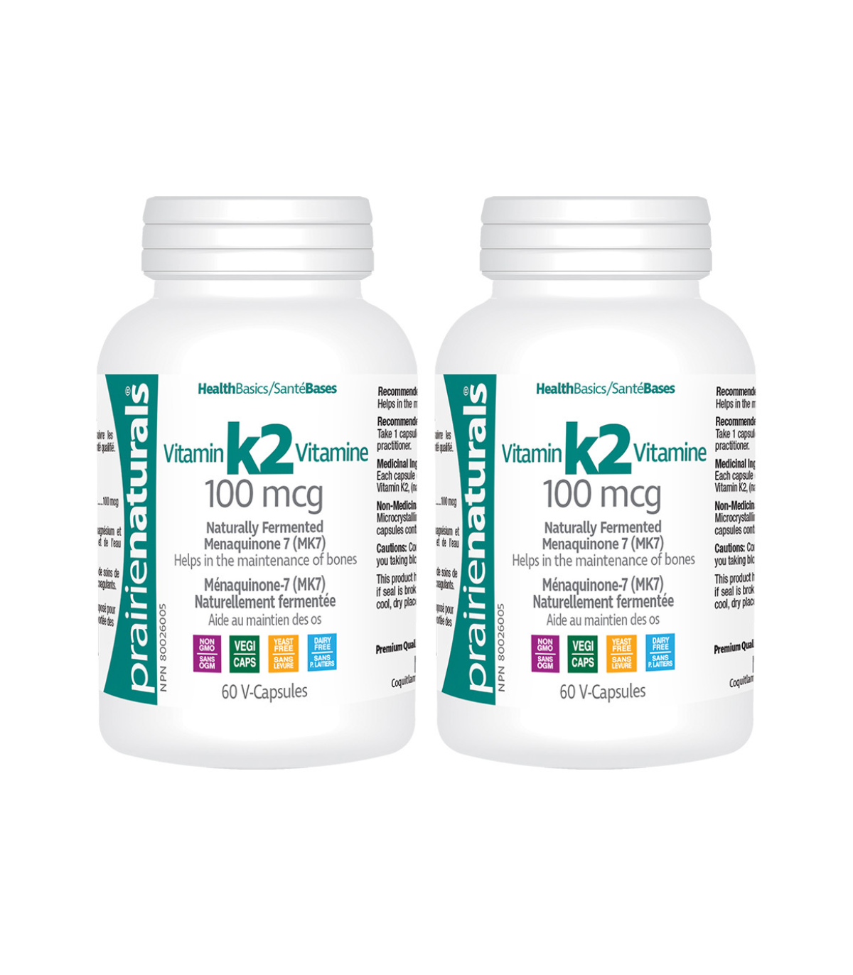 Prairie Naturals [2 FOR DEAL] Vitamin K2 MK-7 100 mcg 60 Vegi Capsules | 매일 업데이트되는 특가 상품 | VITASHOP