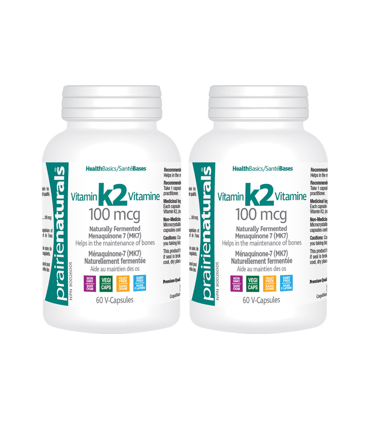 Prairie Naturals [2 FOR DEAL] Vitamin K2 MK-7 100 mcg 60 Vegi Capsules | 매일 업데이트되는 특가 상품 | VITASHOP