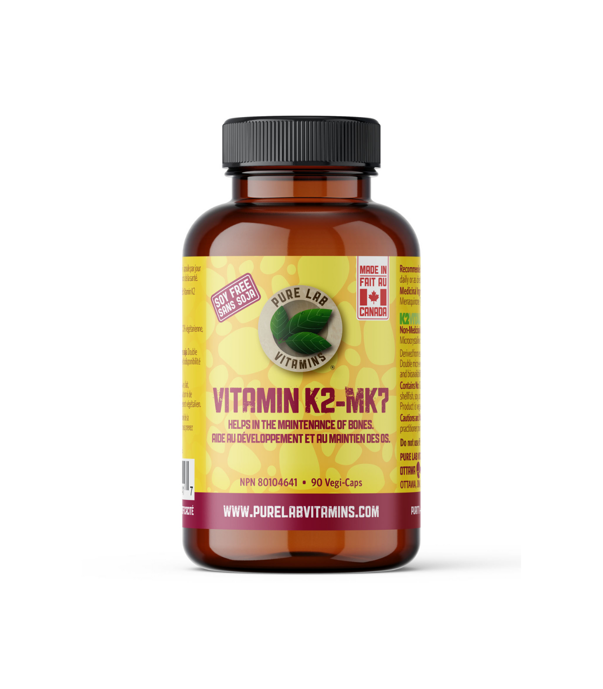 PURE LAB VITAMINS Vitamin K2 MK7 Soy Free 90 Veggie Caps