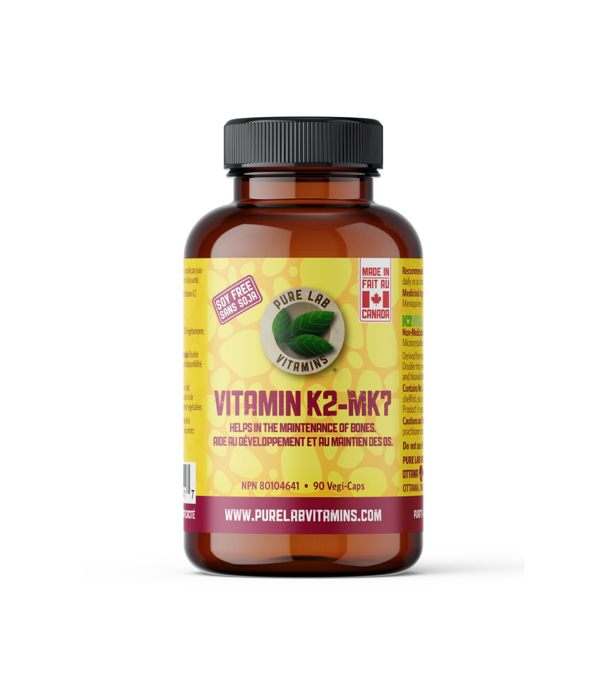 PURE LAB VITAMINS Vitamin K2 MK7 Soy Free 90 Veggie Caps
