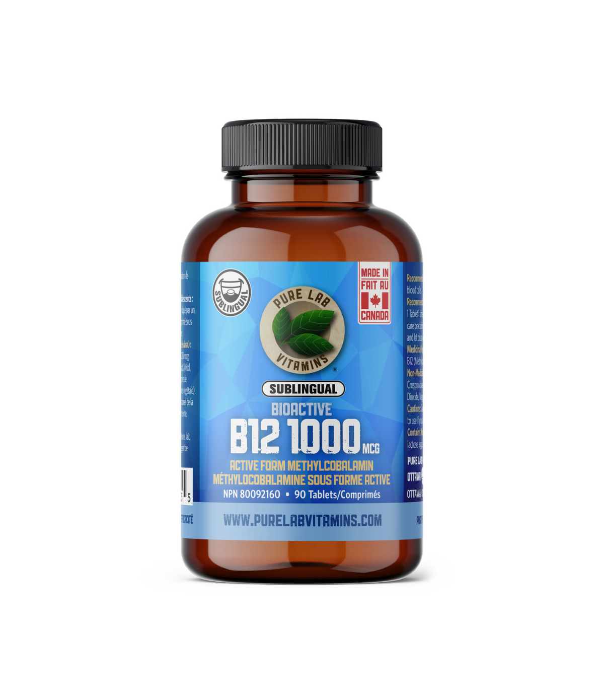 PURE LAB VITAMINS Bioactive B12 1000 mcg Lactose Free 90 Tablets