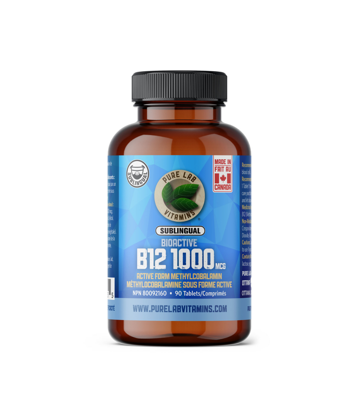 PURE LAB VITAMINS Bioactive B12 1000 mcg Lactose Free 90 Tablets