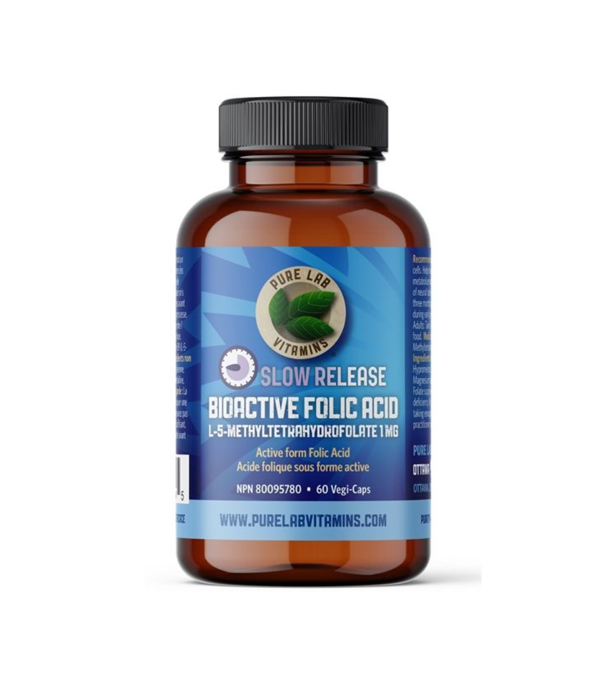 PURE LAB VITAMINS Bioactive Folic Acid Slow Release 60 Veggie Caps
