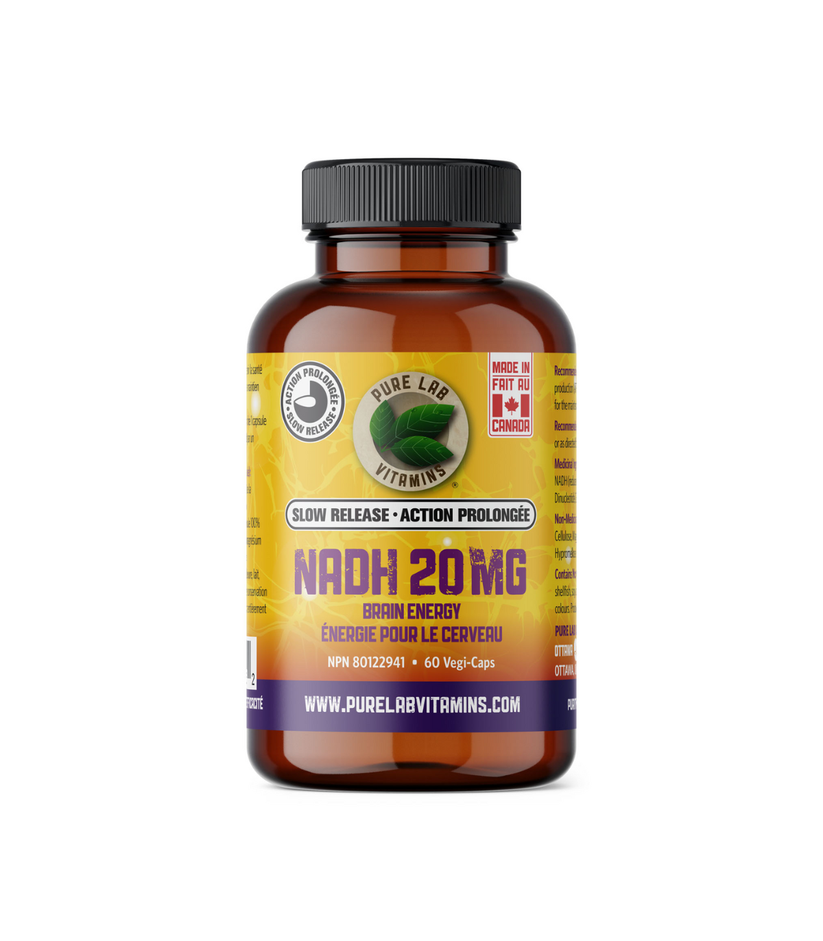 PURE LAB VITAMINS NADH 20 mg Slow Release 60 Veggie Caps