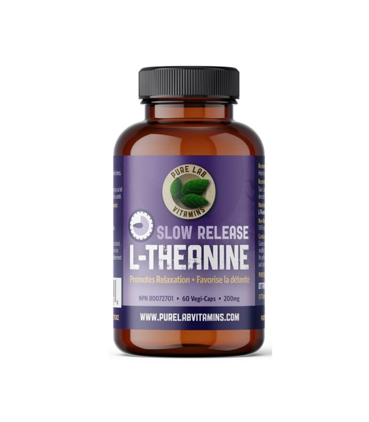 PURE LAB VITAMINS L-Theanine Slow Release 200 mg 60 Veggie Caps