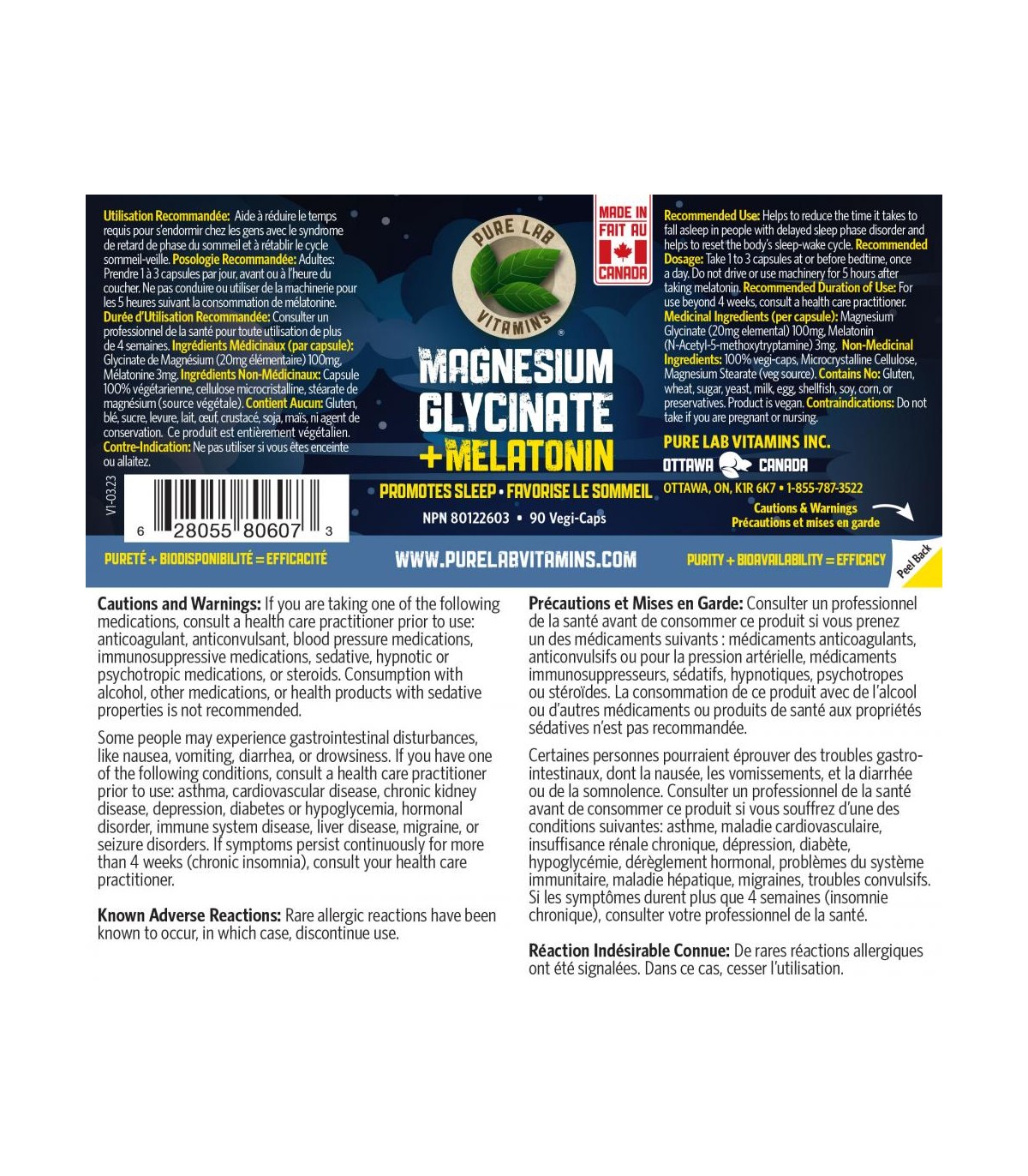 PURE LAB VITAMINS Magnesium Glycinate + Melatonin 90 Veggie Caps | Unbeatable Prices, Daily Deals | VITASHOP