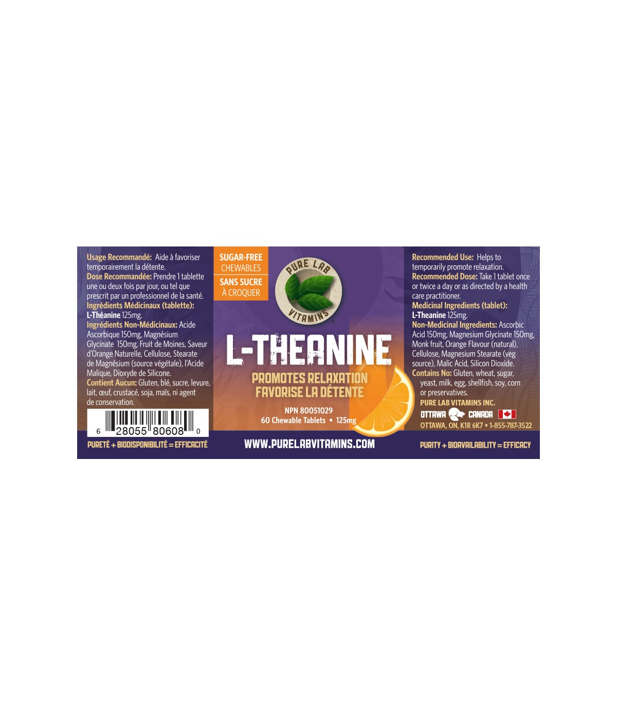 PURE LAB VITAMINS L-Theanine 125mg 60 Chewable Tablets | 매일 업데이트되는 특가 상품 | VITASHOP