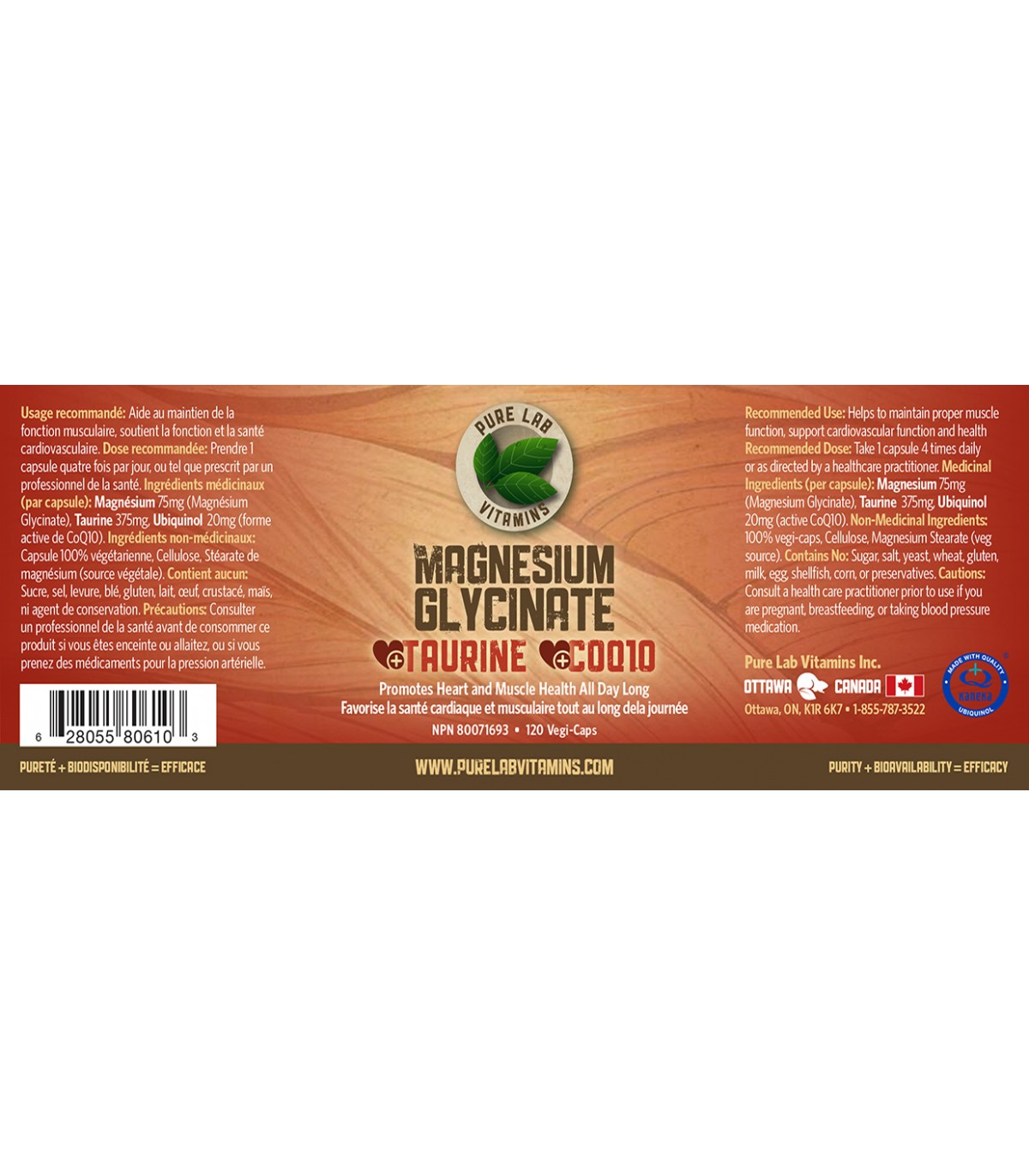 PURE LAB VITAMINS Magnesium Glycinate + Taurine + CoQ10 120 Veggie Caps | Unbeatable Prices, Daily Deals | VITASHOP