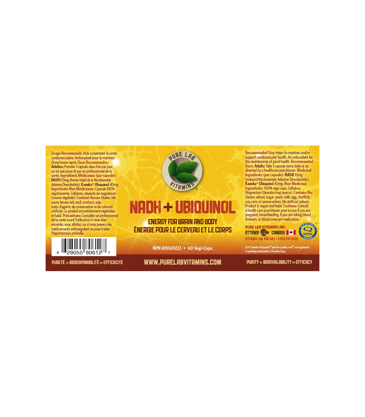 PURE LAB VITAMINS NADH + Ubiquinol 60 Veggie Caps | 매일 업데이트되는 특가 상품 | VITASHOP