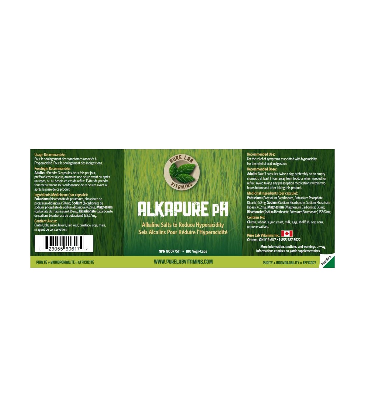 PURE LAB VITAMINS AlkaPure pH 180 Veggie Caps