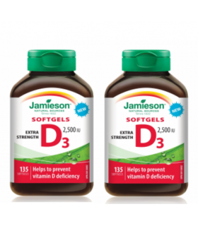 Jamieson [2 for Deal] 维生素 D3 Ex Strength 2,500 IU 凝胶 135 软胶囊 | 每天不同折扣, 全网最低价格 | 种类齐全的保健品店铺 VITASHOP, 只有你想不到, 没有你买不到 !