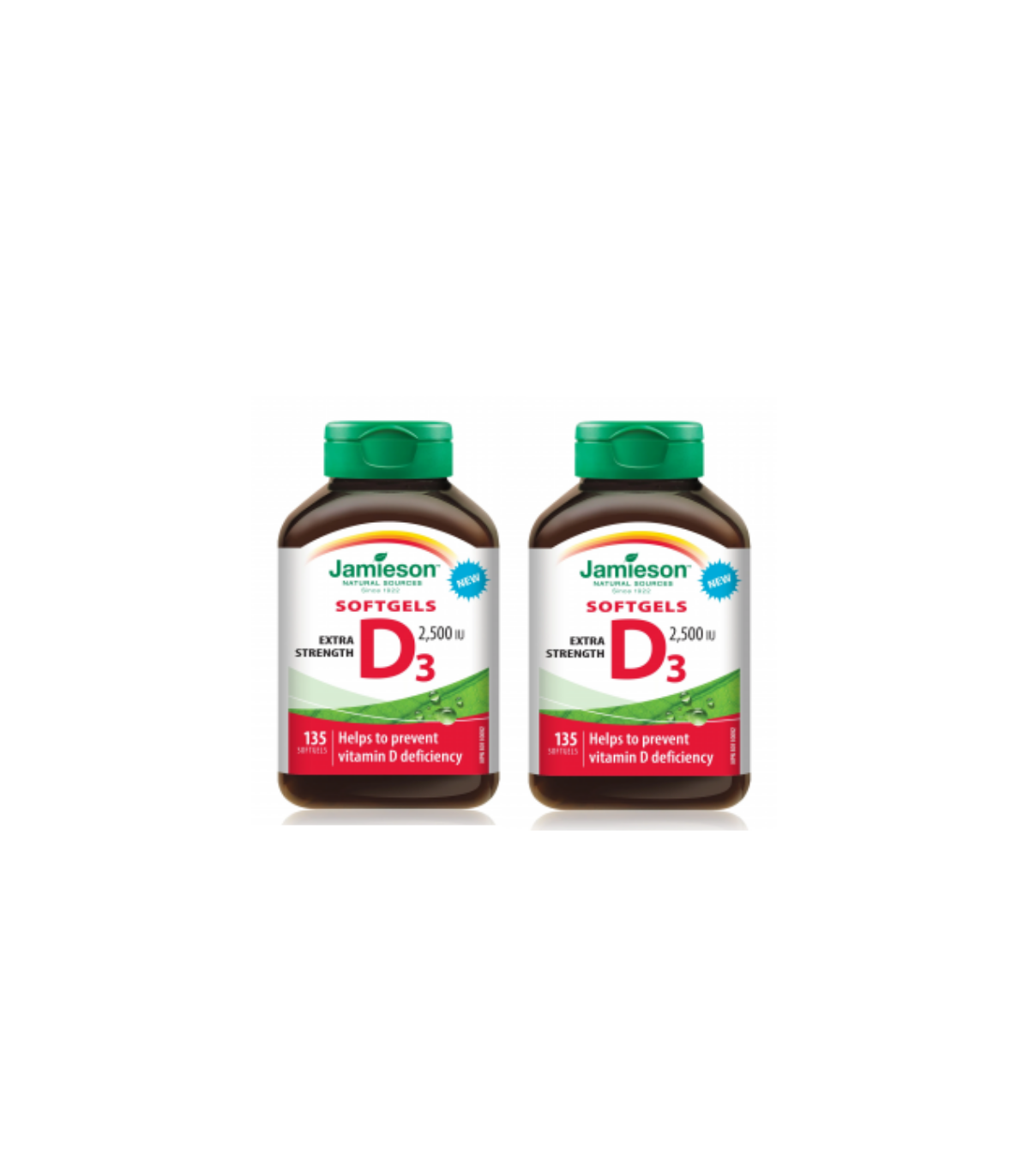 Jamieson [2 for Deal] 자미에슨 비타민 D3 Ex Strength 2,500 IU 젤 135 소프트젤 | 매일 업데이트되는 특가 상품 | VITASHOP