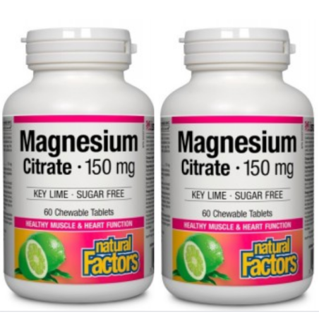 Citrate de magnésium 150 mg Key Lime sans sucre, 60 comprimés à croquer | Safest & Easiest Shopping Vitamins Online | VITASHOP