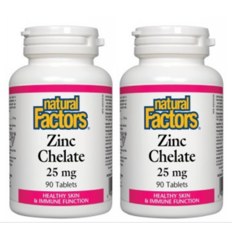 Natural Factors [2 for Deal] 내추럴 팩터스 아연 킬레이트 25mg, 90정 | 매일 업데이트되는 특가 상품 | VITASHOP