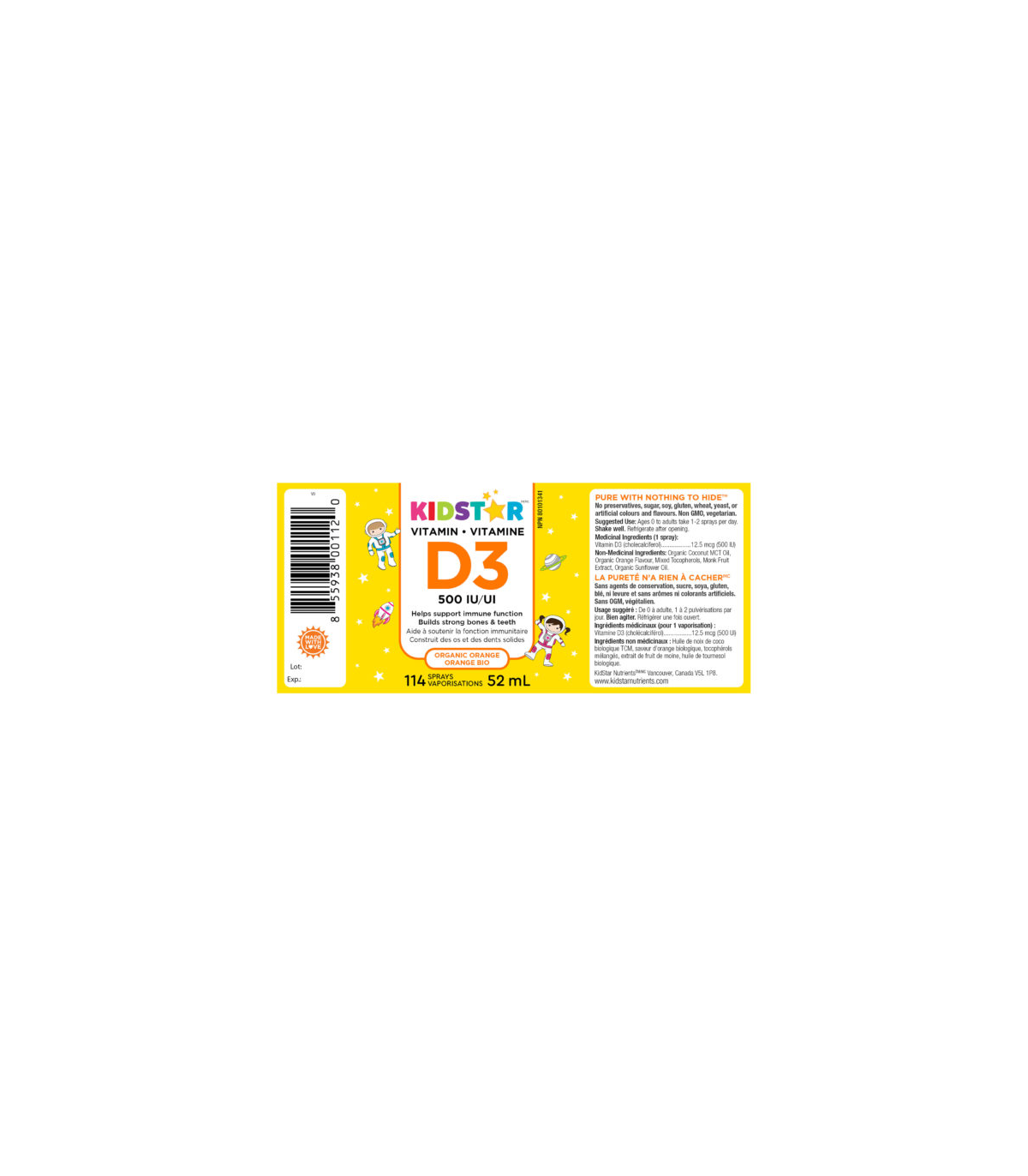 Vitamin D3 Spray Organic Orange 52 mL | Safest & Easiest Shopping Vitamins Online | VITASHOP