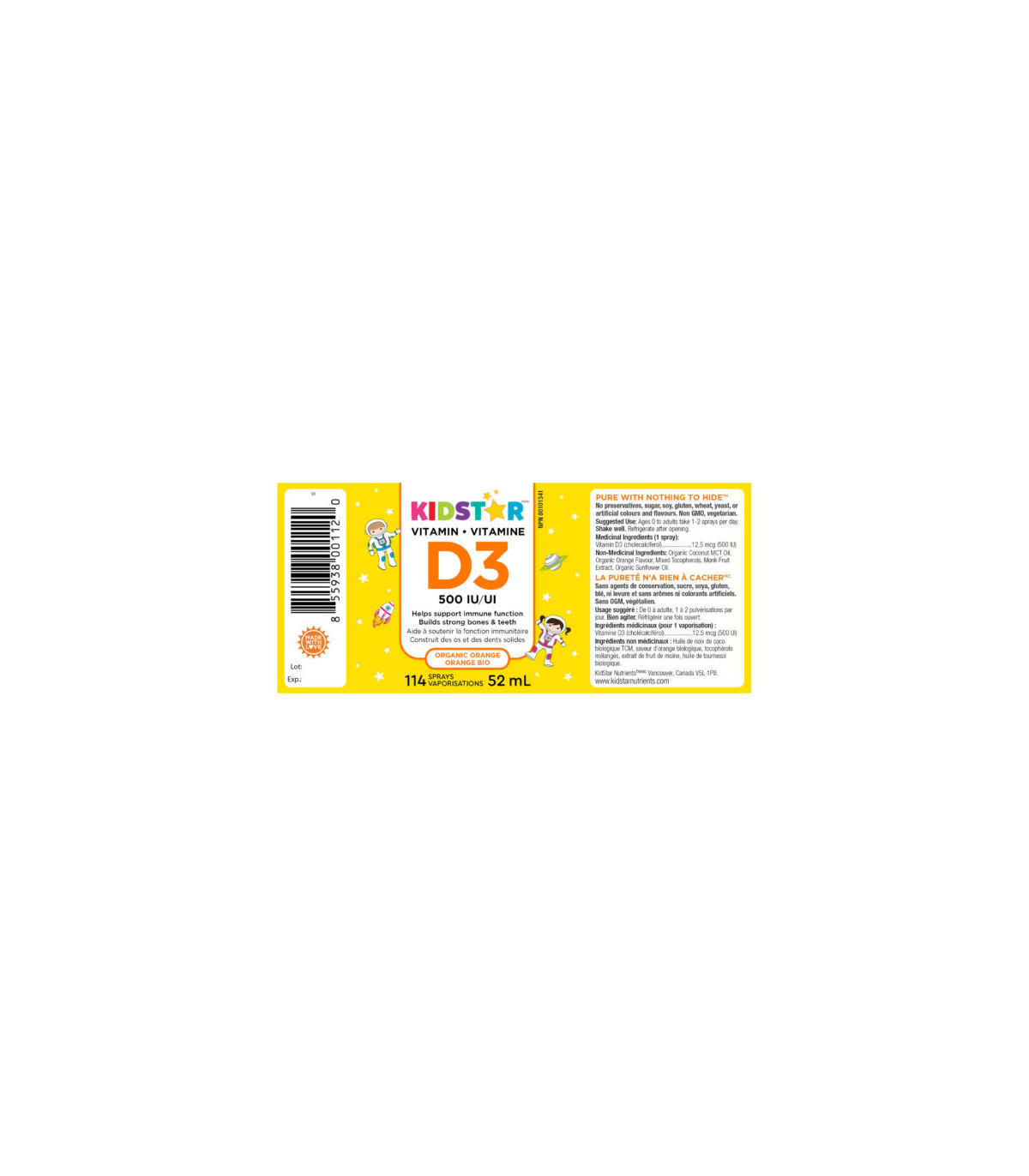 Vitamin D3 Spray Organic Orange 52 mL | Safest & Easiest Shopping Vitamins Online | VITASHOP