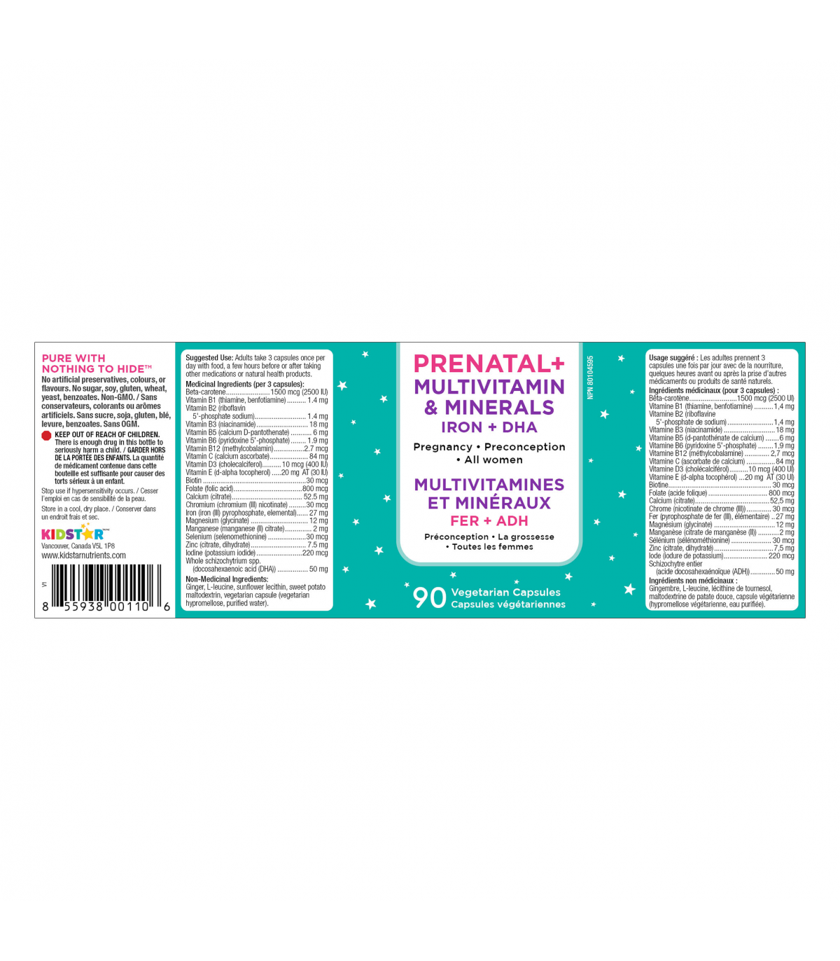 KidStar 키드스타 Prenatal+ 다영양소 90 식물성 캡슐 | 매일 업데이트되는 특가 상품 | VITASHOP