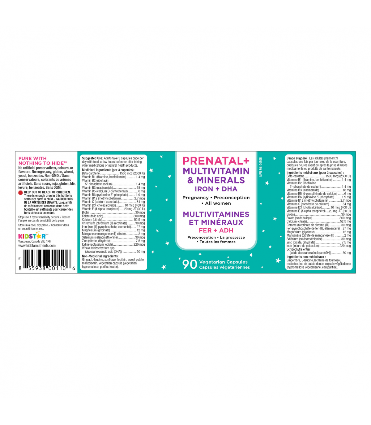KidStar 키드스타 Prenatal+ 다영양소 90 식물성 캡슐 | 매일 업데이트되는 특가 상품 | VITASHOP