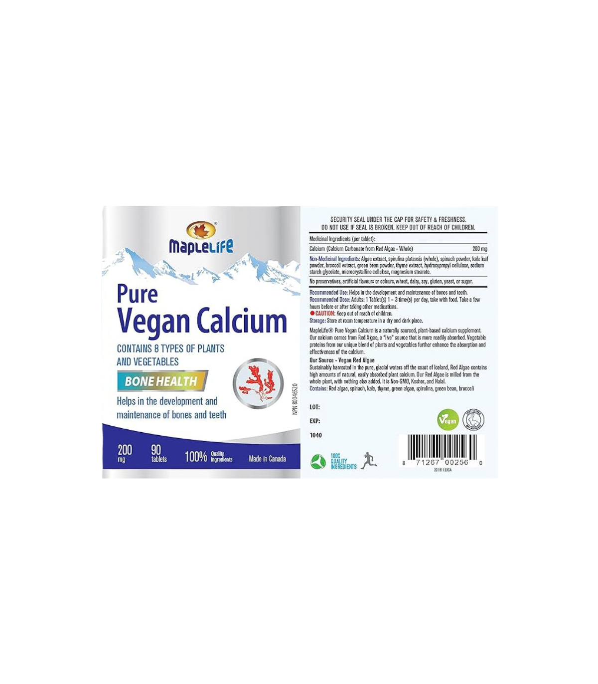MapleLife Vegan Calcium 200 mg 90 Comprimés | VITASHOP | Acheter des vitamines en ligne en toute sécurité et simplicité