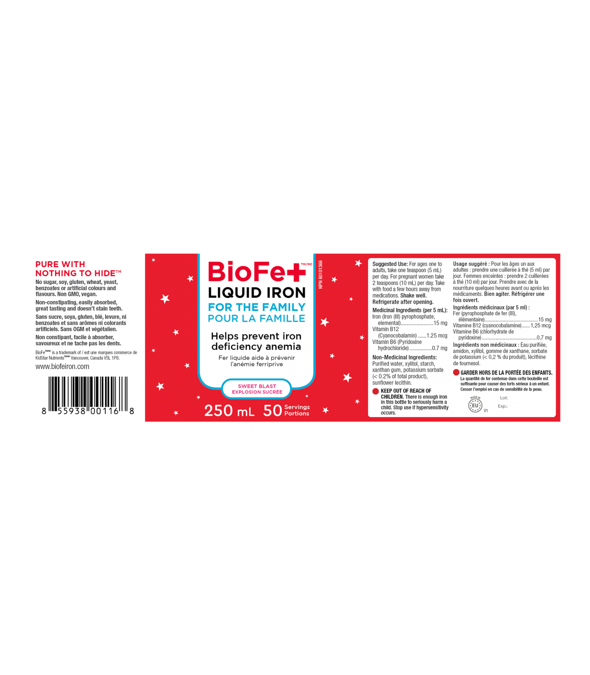 BioFe+ Iron Liquid ADULT LABEL Sweet Blast  250 mL | Safest & Easiest Shopping Vitamins Online | VITASHOP