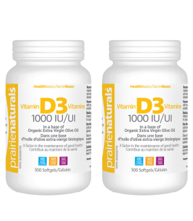 Prairie Naturals [2 for Less] 维塔林 D3 Cholecalciferol 1 000 IU in Organic Extra-Virgin Olive Oil 500 Softgels | 每天不同折扣, 全网最低价格 |