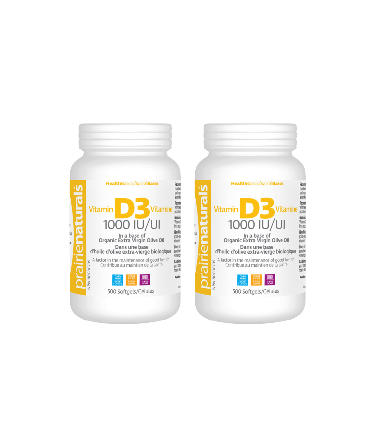 Prairie Naturals [2 for Less] 비타민 D3 Cholecalciferol 유기 여분 비타민 올리브 오일 500 Softgels에 1,000 IU | 매일 업데이트되는 특가 상품 | VITASHOP