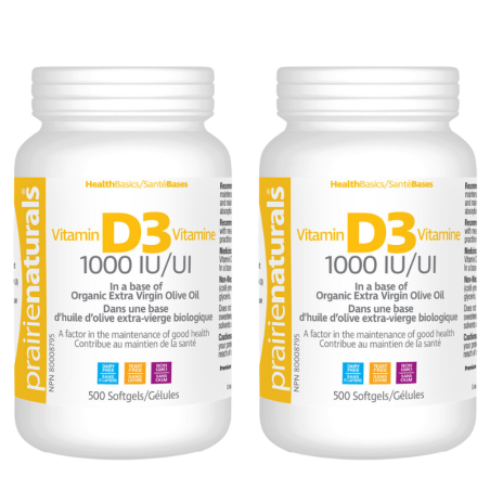 Prairie Naturals [2 for Less] 维塔林 D3 Cholecalciferol 1 000 IU in Organic Extra-Virgin Olive Oil 500 Softgels | 每天不同折扣, 全网最低价格 |