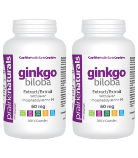 Prairie Naturals [2 for Deal] Ginkgo Biloba Extract 60 mg with Phosphatidylserine 360 Vegi Capsules | Unbeatable Prices, Daily D