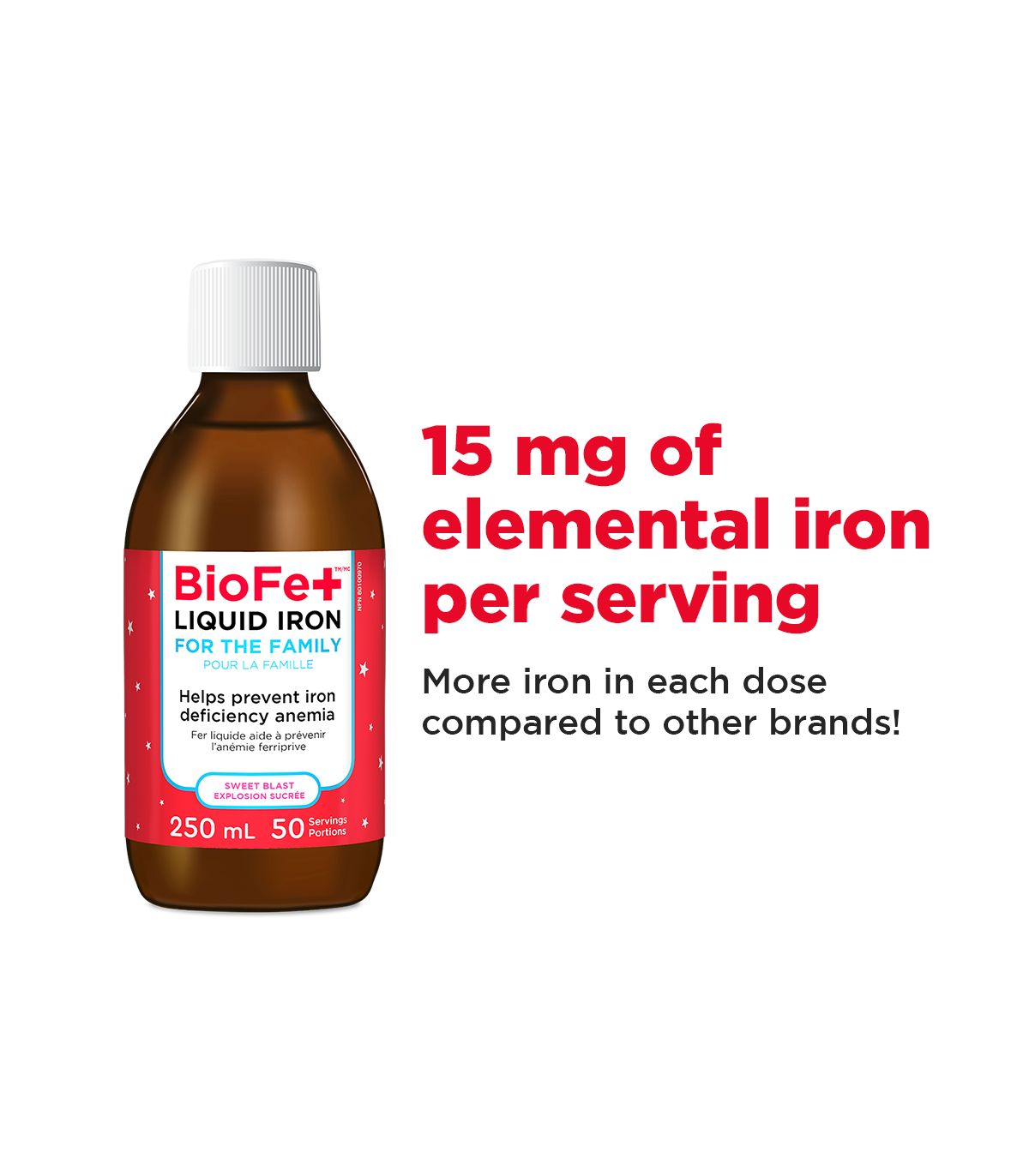 BioFe+ Iron Liquid ADULT LABEL Sweet Blast  250 mL | Safest & Easiest Shopping Vitamins Online | VITASHOP