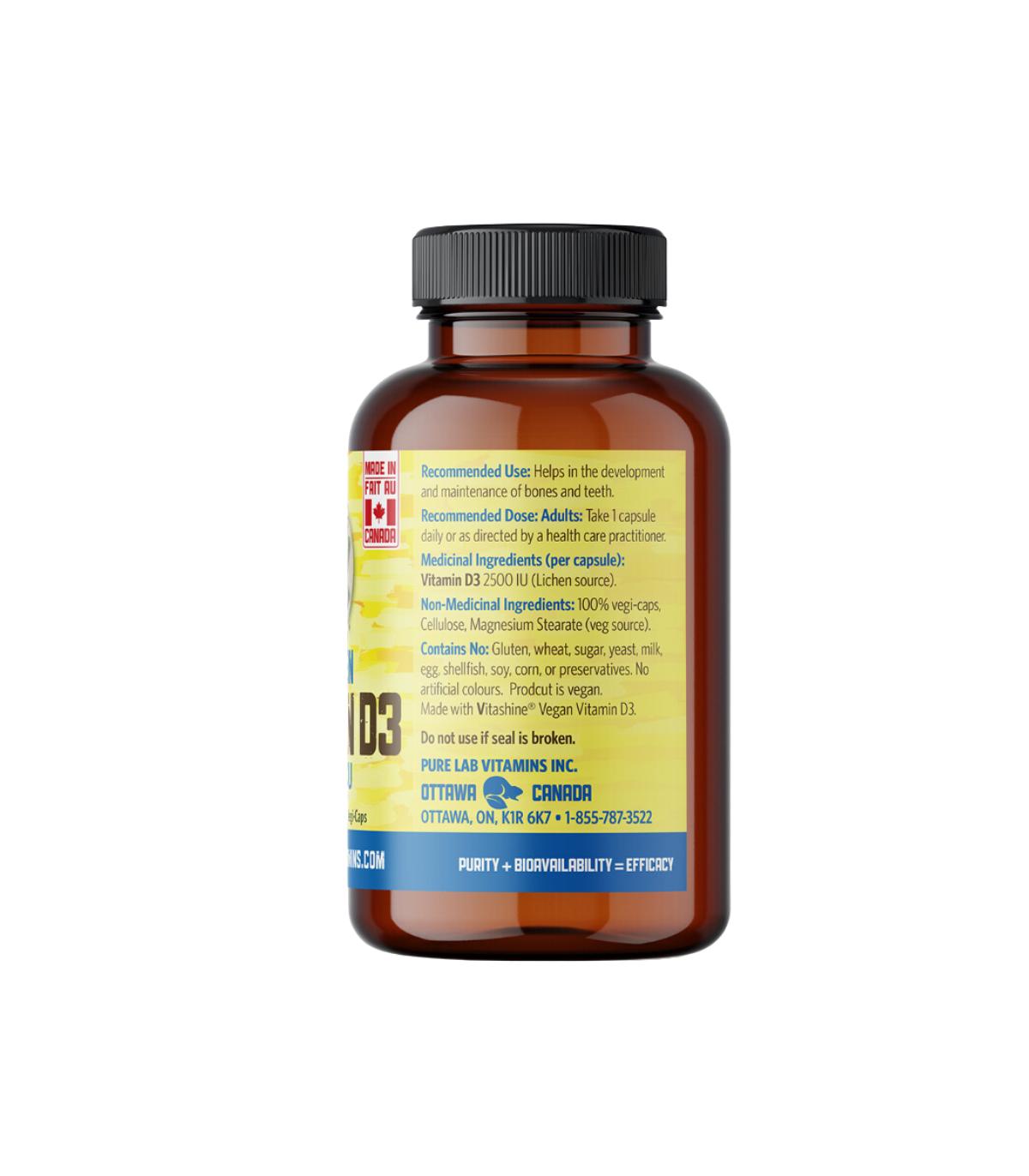 Pure Lab Vitamins Vitamines Vitamine D3 végétalienne 2500 UI, 120 gélules