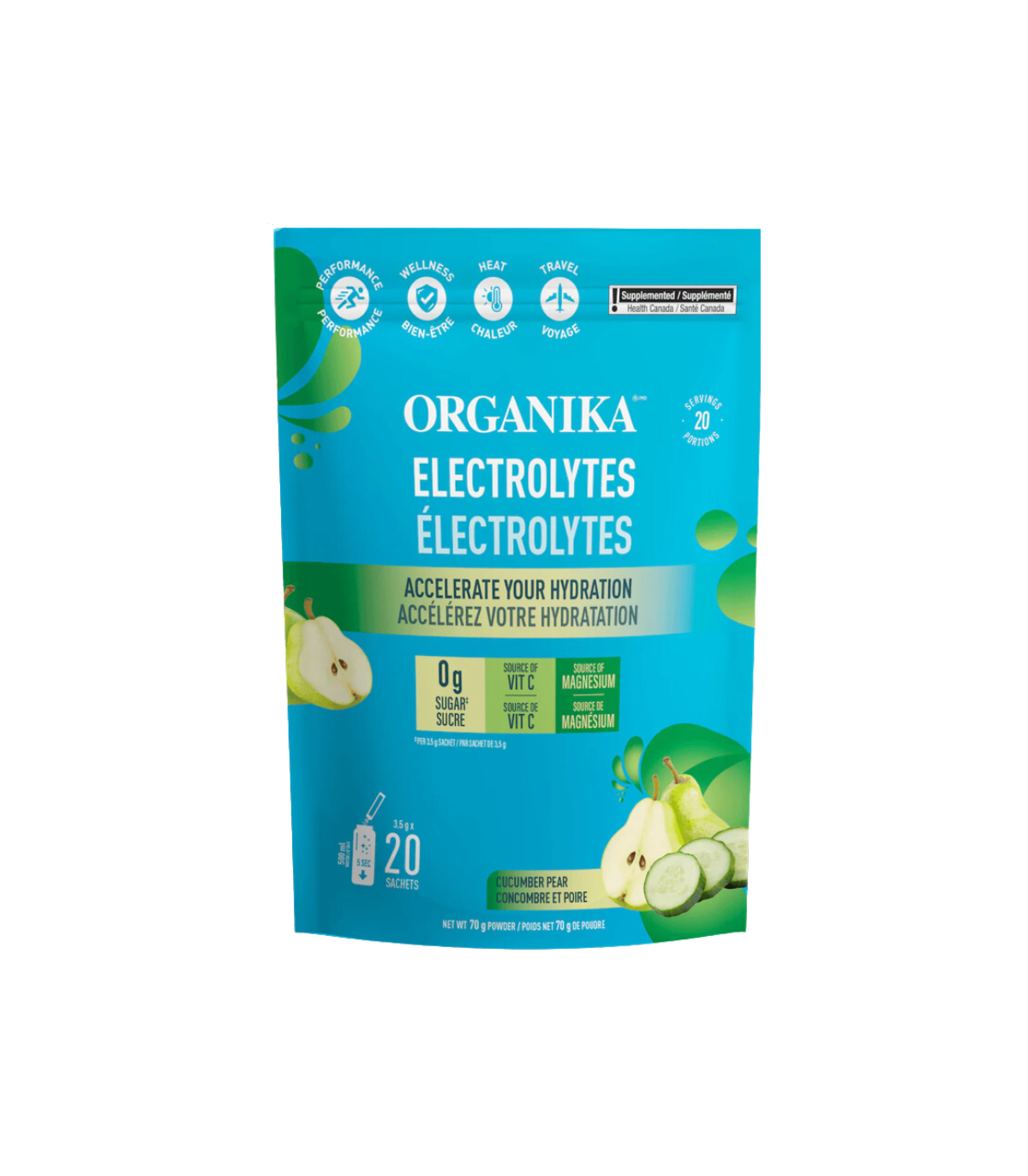 Organika Electrolytes Sachets - Cucumber Pear 70g  20Packs | Unbeatable Prices, Daily Deals | VITASHOP