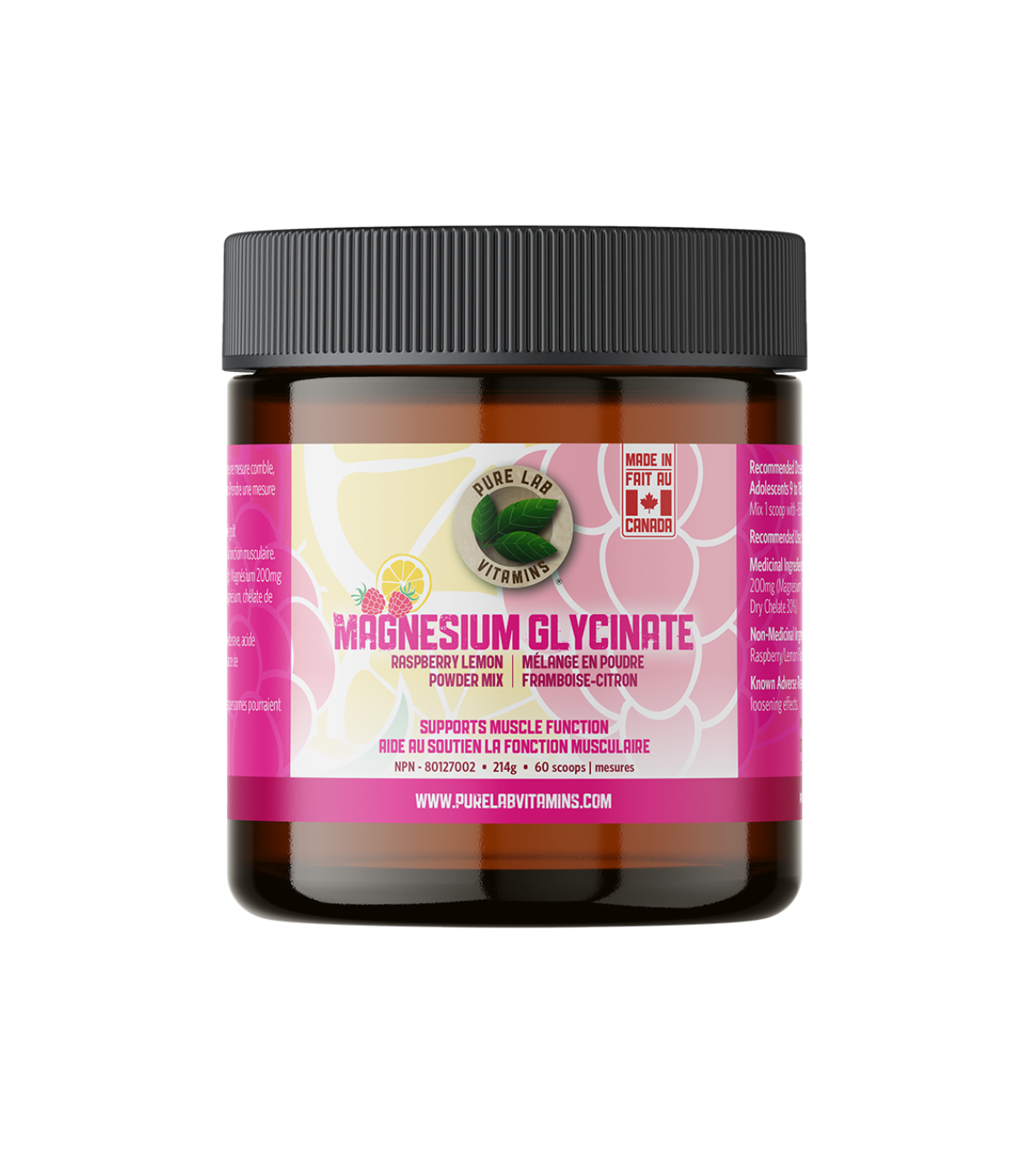 PURE LAB VITAMINS Magnesium Glycinate Raspberry Lemon Powder Mix 214g 60 scoops | Unbeatable Prices, Daily Deals | VITASHOP