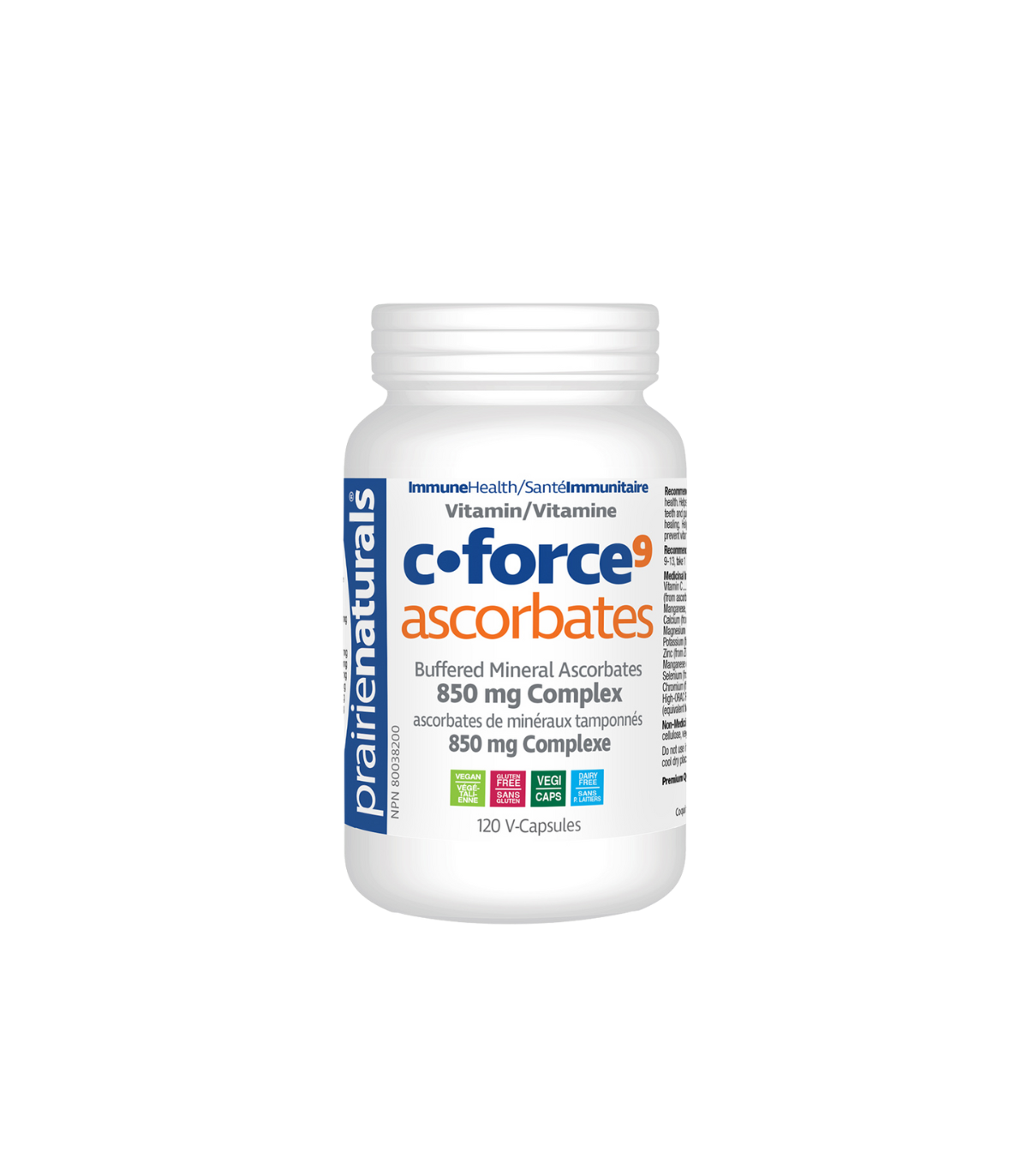 Prairie Naturals Vitamin C-Force 矿物质抗坏血酸维生素 C 含富含抗氧化剂的水果混合物 120 粒素食胶囊 + 20 粒免费 | 前夕