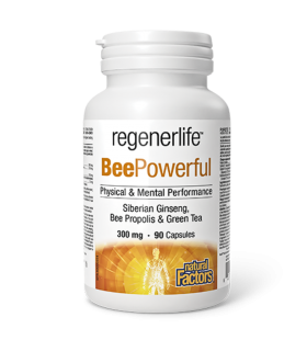 Natural Factors Regenerlife BeePowerful 시베리아 인삼, 꿀벌 프로폴리스, & 녹차 300 mg | 매일 업데이트되는 특가 상품 | VITASHOP