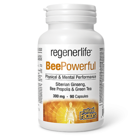 Natural Factors Regenerlife Bee Powerful Siberian Ginseng, Bee Propolis & Green茶叶300毫克