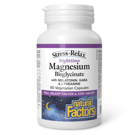 Natural Factors Stress-Relax Nighttime Magnesium Bisglycinate 90 Capsules Végétariennes | Meilleur Prix du Jour, Bonnes Affaires