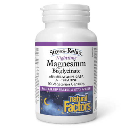 Natural Factors Stress-Relax Nighttime Magnesium Bisglycinate 90 Vegetarian Capsules | Unbeatable Prices, Daily Deals | VITASHOP