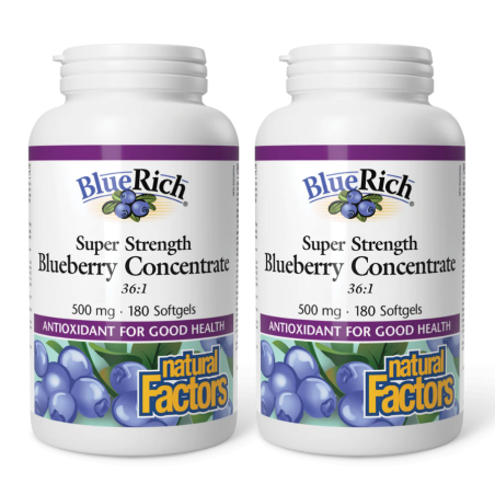 Natural Factors [2 FOR DEAL] BlueRich Super Strength Blueberry Concentrate 500 mg, 180 Softgels | Unbeatable Prices, Daily Deals