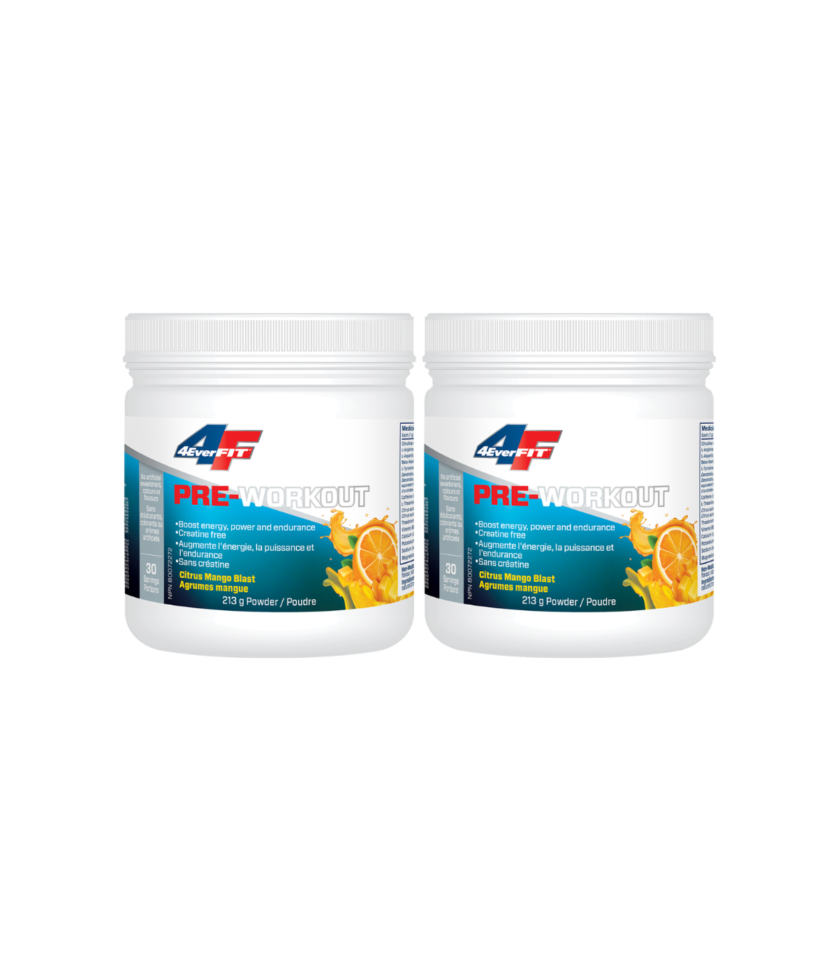 Prairie Naturals [2 for Deal] 4EverFit Pre-Workout - All Natural, Creatine Free - Citrus Mango Blast 213 g | 매일 업데이트되는 특가 상품 | V