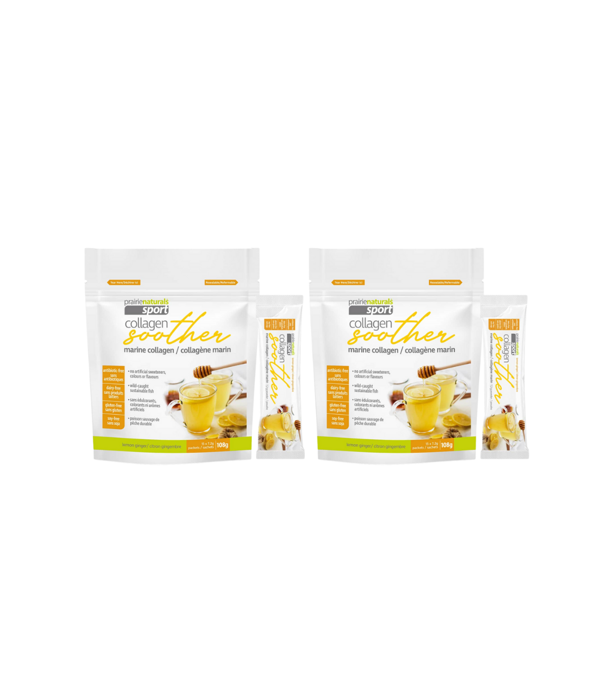 Prairie Naturals Collagène Marin Apaisant - Citron Gingembre 7.2g x 15