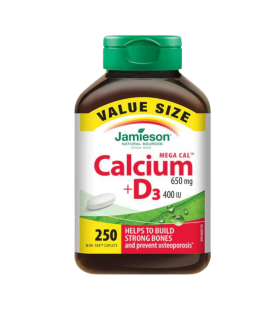 Jamieson 메가칼 650mg + 비타민 D3 400 IU - 가치 크기 250캡슐 | 매일 업데이트되는 특가 상품 | VITASHOP