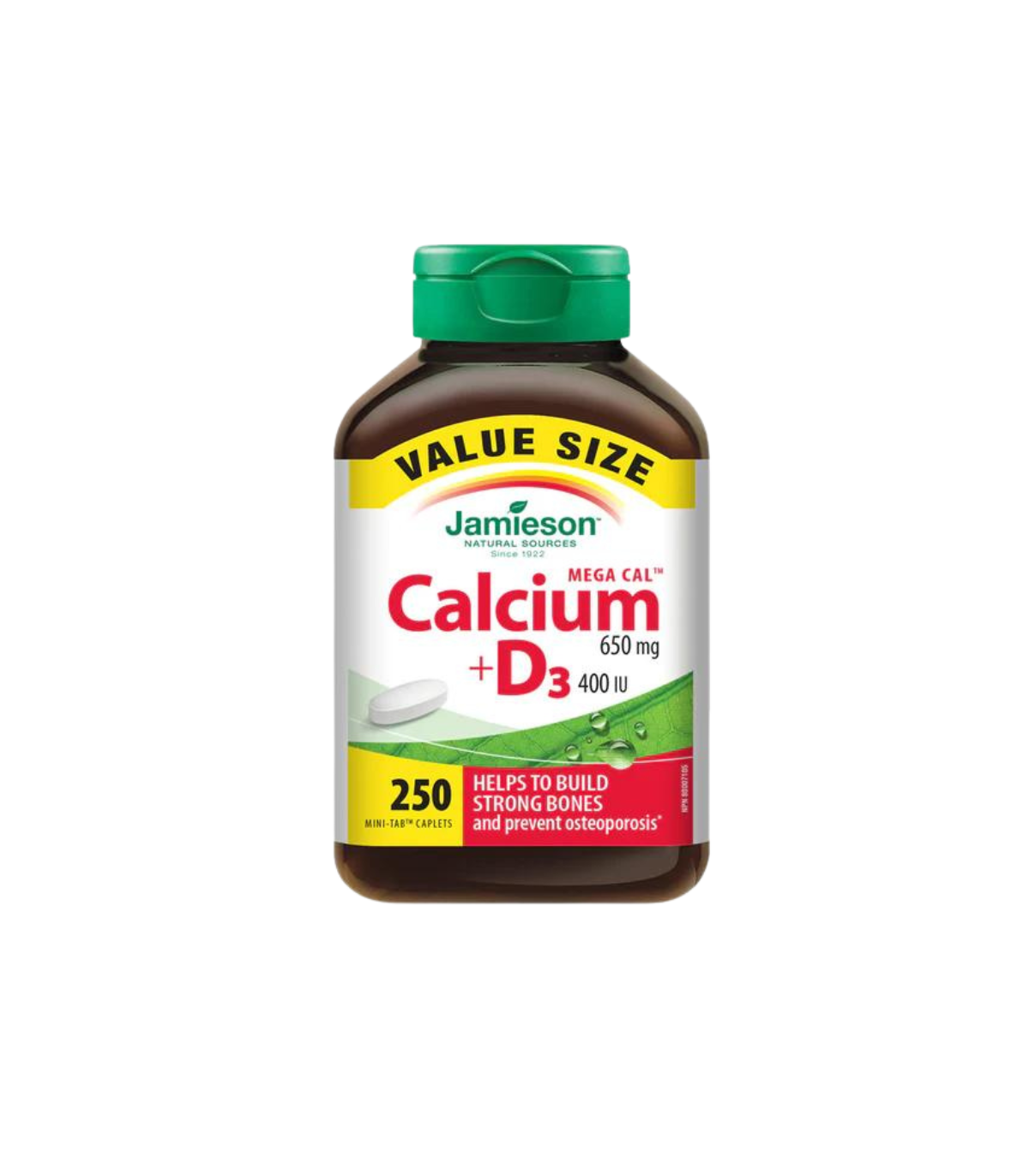 Jamieson 메가칼 650mg + 비타민 D3 400 IU - 가치 크기 250캡슐 | 매일 업데이트되는 특가 상품 | VITASHOP