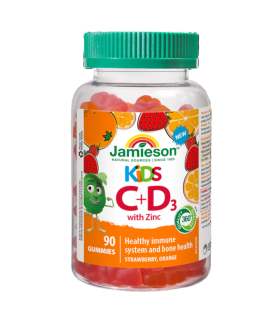 Jamieson 儿童维生素 C + D 与锌 - 混合 2 种口味（草莓、橙）90 粒软糖 | 每日最低价，每日特价 | V